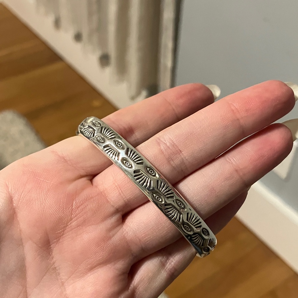 SOLD — Numi olive astral eyes sterling silver cuff heavy weight S/M